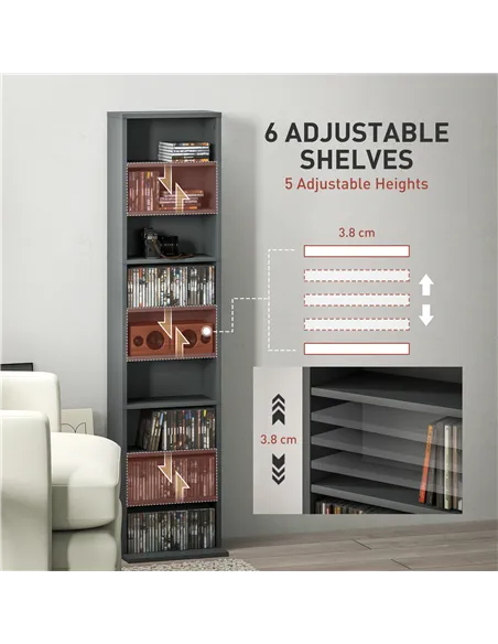 HOMCOM 260 Narrow CD Storage Unit - Grey