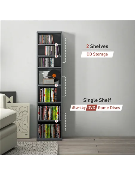 HOMCOM 260 Narrow CD Storage Unit - Grey
