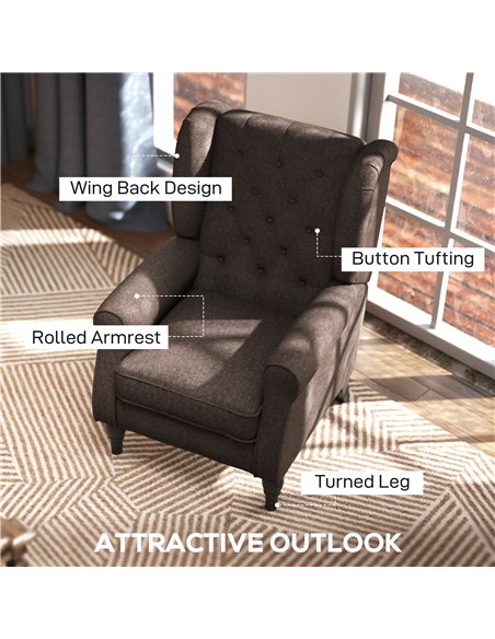 HOMCOM Wingback Accent Chair, Retro Upholstered Button Tufted Occasional Chair for Living Room and Bedroom, Brown