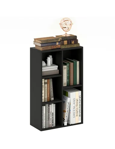 HOMCOM 2-Tier Bookshelf with 5 Compartments - Black