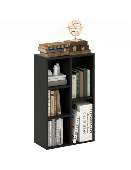 HOMCOM 2-Tier Bookshelf with 5 Compartments - Black