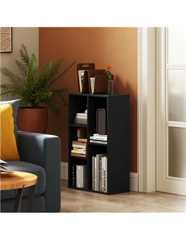 HOMCOM 2-Tier Bookshelf with 5 Compartments - Black