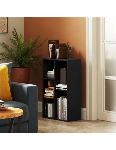 HOMCOM 2-Tier Bookshelf with 5 Compartments - Black