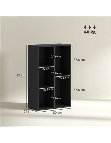 HOMCOM 2-Tier Bookshelf with 5 Compartments - Black