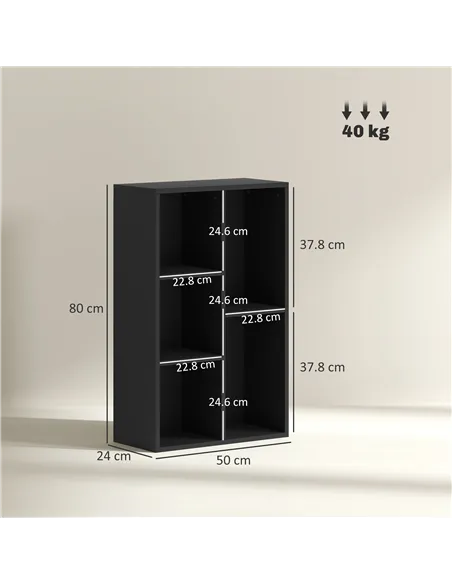 HOMCOM 2-Tier Bookshelf with 5 Compartments - Black