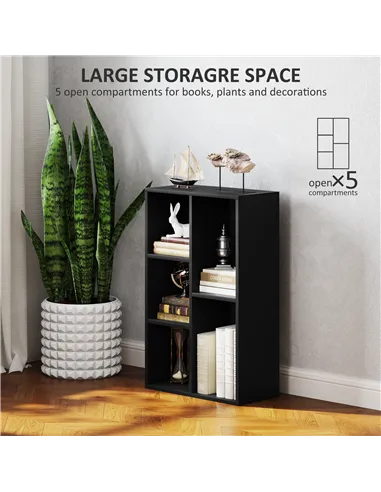 HOMCOM 2-Tier Bookshelf with 5 Compartments - Black