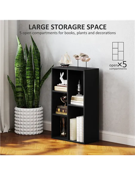 HOMCOM 2-Tier Bookshelf with 5 Compartments - Black
