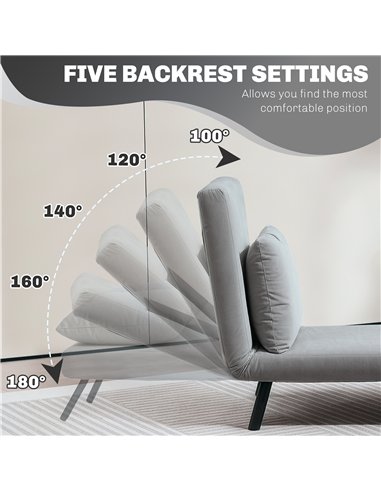 HOMCOM 4-in-1 Velvet-Feel Single Chair Bed, with Pillow - Light Grey