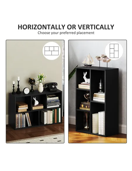 HOMCOM 2-Tier Bookshelf with 5 Compartments - Black