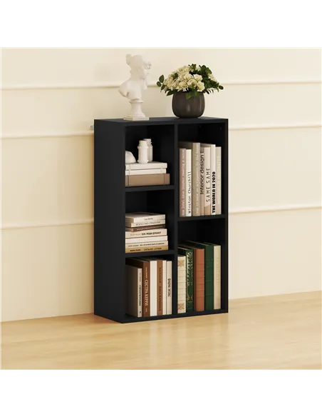 HOMCOM 2-Tier Bookshelf with 5 Compartments - Black