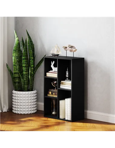 HOMCOM 2-Tier Bookshelf with 5 Compartments - Black