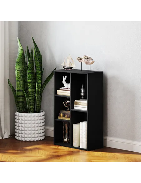 HOMCOM 2-Tier Bookshelf with 5 Compartments - Black