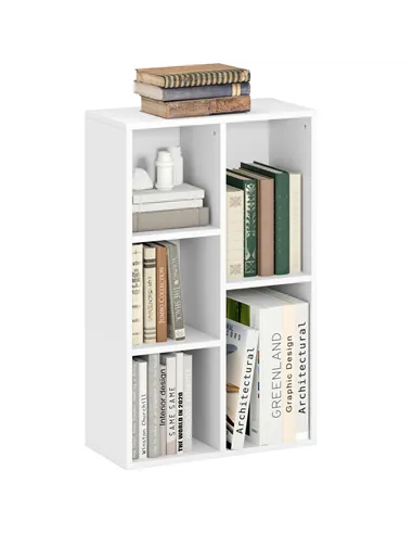 HOMCOM 2-Tier Bookshelf with 5 Compartments - White