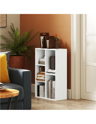 HOMCOM 2-Tier Bookshelf with 5 Compartments - White
