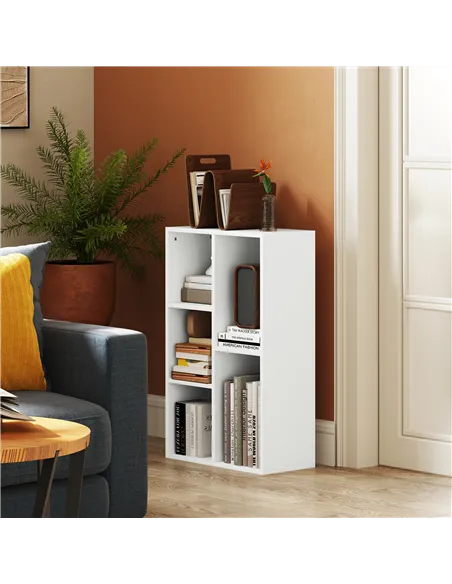 HOMCOM 2-Tier Bookshelf with 5 Compartments - White