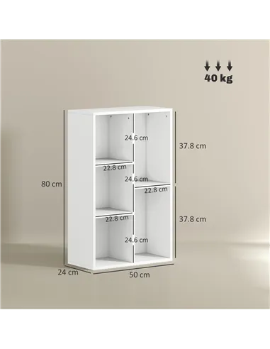 HOMCOM 2-Tier Bookshelf with 5 Compartments - White
