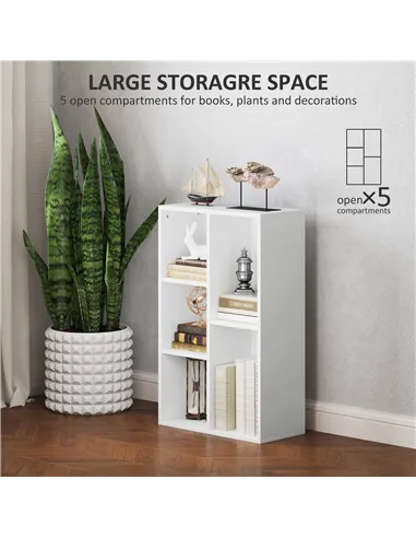 HOMCOM 2-Tier Bookshelf with 5 Compartments - White