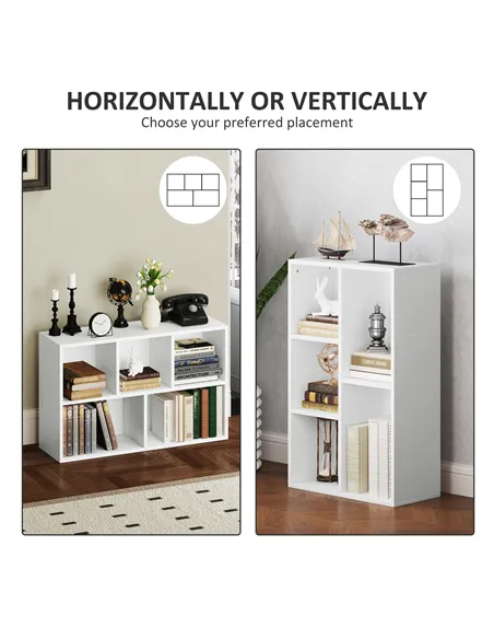 HOMCOM 2-Tier Bookshelf with 5 Compartments - White