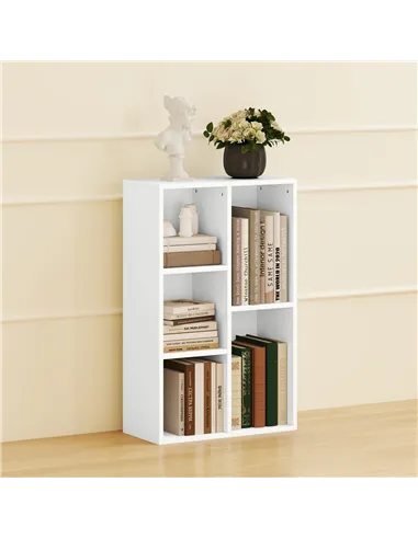 HOMCOM 2-Tier Bookshelf with 5 Compartments - White