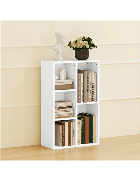 HOMCOM 2-Tier Bookshelf with 5 Compartments - White