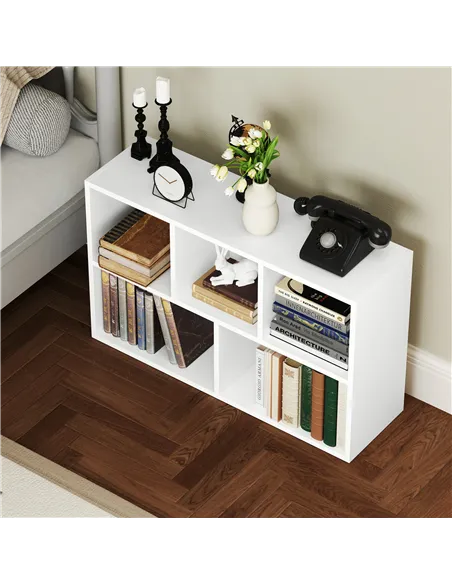 HOMCOM 2-Tier Bookshelf with 5 Compartments - White