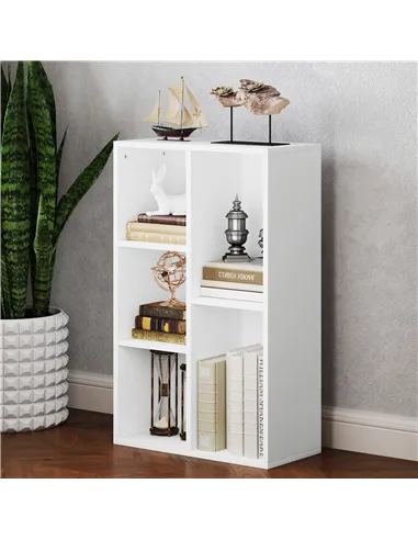 HOMCOM 2-Tier Bookshelf with 5 Compartments - White