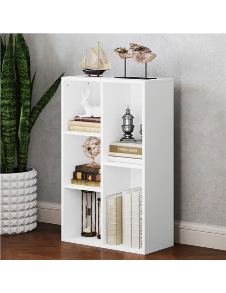 HOMCOM 2-Tier Bookshelf with 5 Compartments - White