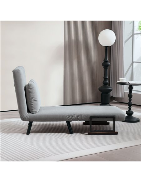 HOMCOM 4-in-1 Velvet-Feel Single Chair Bed, with Pillow - Light Grey