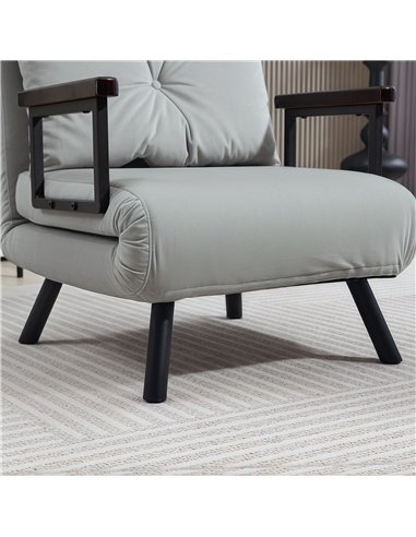 HOMCOM 4-in-1 Velvet-Feel Single Chair Bed, with Pillow - Light Grey