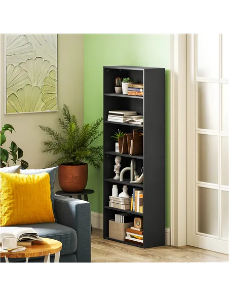HOMCOM Six Shelf Bookcase - Black