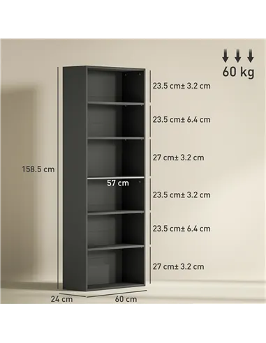 HOMCOM Six Shelf Bookcase - Black