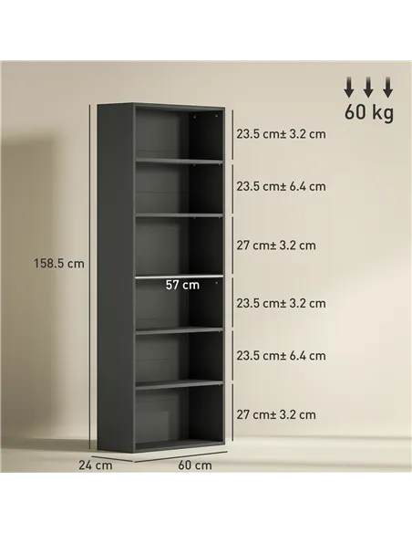 HOMCOM Six Shelf Bookcase - Black