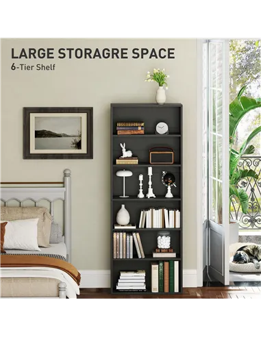 HOMCOM Six Shelf Bookcase - Black