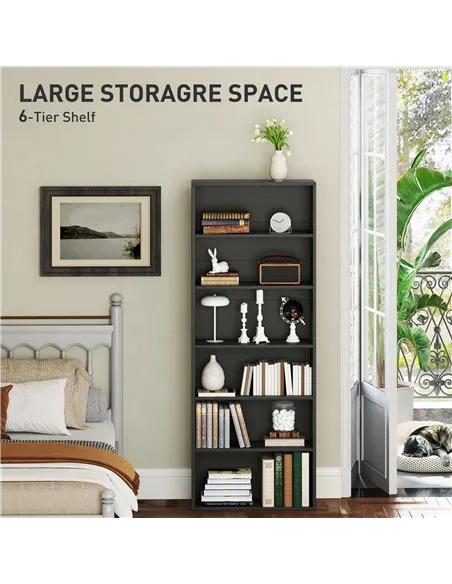HOMCOM Six Shelf Bookcase - Black