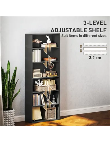 HOMCOM Six Shelf Bookcase - Black