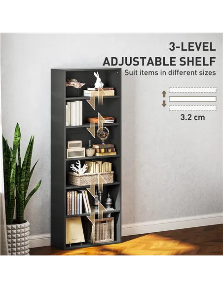 HOMCOM Six Shelf Bookcase - Black