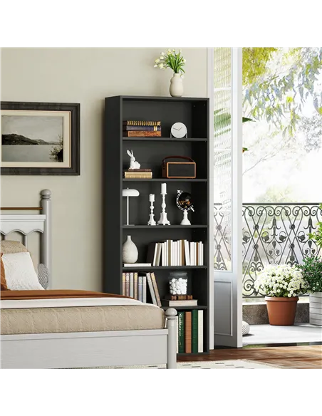 HOMCOM Six Shelf Bookcase - Black