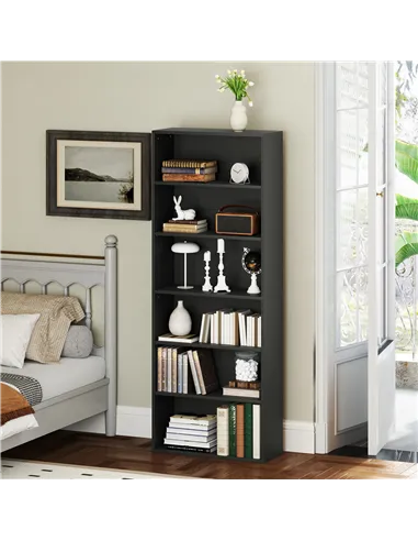 HOMCOM Six Shelf Bookcase - Black