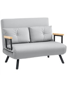 HOMCOM 4-in-1 Velvet-Feel Double Sofa Bed, with Pillows - Light Grey