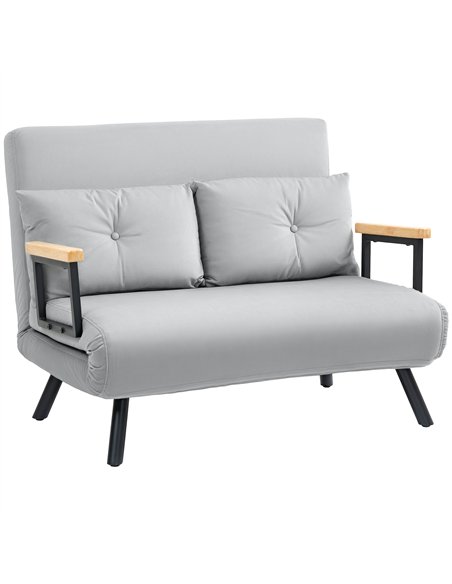 HOMCOM 4-in-1 Velvet-Feel Double Sofa Bed, with Pillows - Light Grey