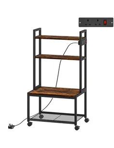 HOMCOM 4-Tier Printer Stand with Power Outlets and Wheels - Rustic Brown
