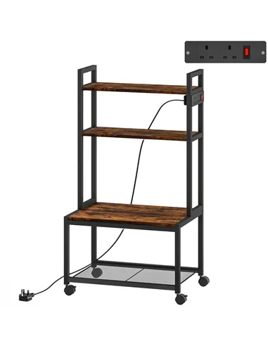 HOMCOM 4-Tier Printer Stand with Power Outlets and Wheels - Rustic Brown