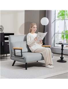HOMCOM 4-in-1 Velvet-Feel Double Sofa Bed, with Pillows - Light Grey 2