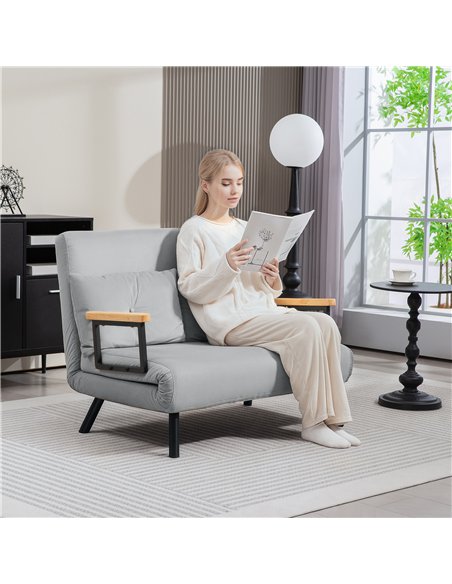 HOMCOM 4-in-1 Velvet-Feel Double Sofa Bed, with Pillows - Light Grey
