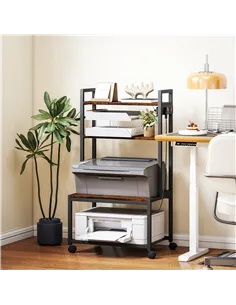 HOMCOM 4-Tier Printer Stand with Power Outlets and Wheels - Rustic Brown 2