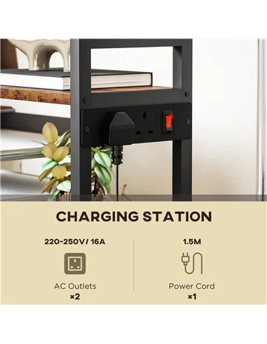 HOMCOM 4-Tier Printer Stand with Power Outlets and Wheels - Rustic Brown