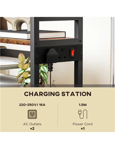 HOMCOM 4-Tier Printer Stand with Power Outlets and Wheels - Rustic Brown
