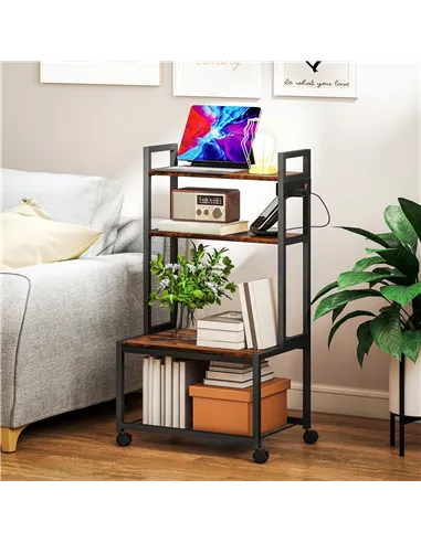 HOMCOM 4-Tier Printer Stand with Power Outlets and Wheels - Rustic Brown