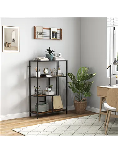 HOMCOM 4-Tier Bookshelf with Open Shelves - Rustic Brown