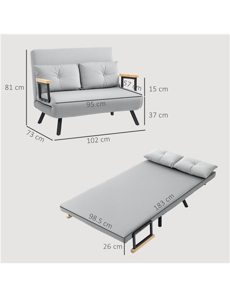 HOMCOM 4-in-1 Velvet-Feel Double Sofa Bed, with Pillows - Light Grey